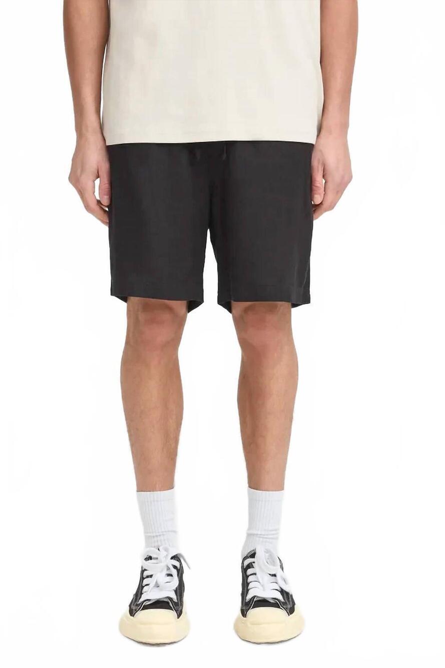 NEW SOLID men's allan elas linen drawstring shorts in black
